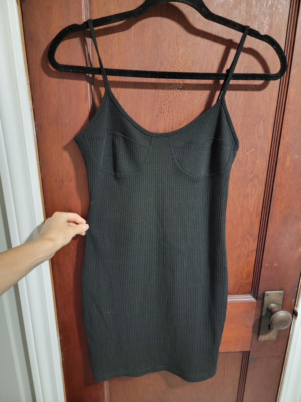 Black New Cotton Ribbed Spaghetti Strap Bodycon Dress